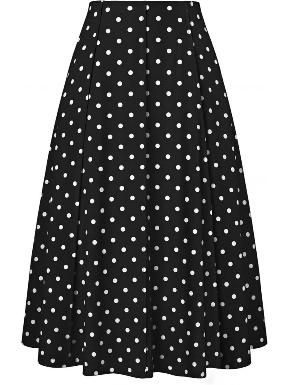 Women White Polka Dot Panel-pleated High-waisted Side Pockets A Line Flowy Skirt